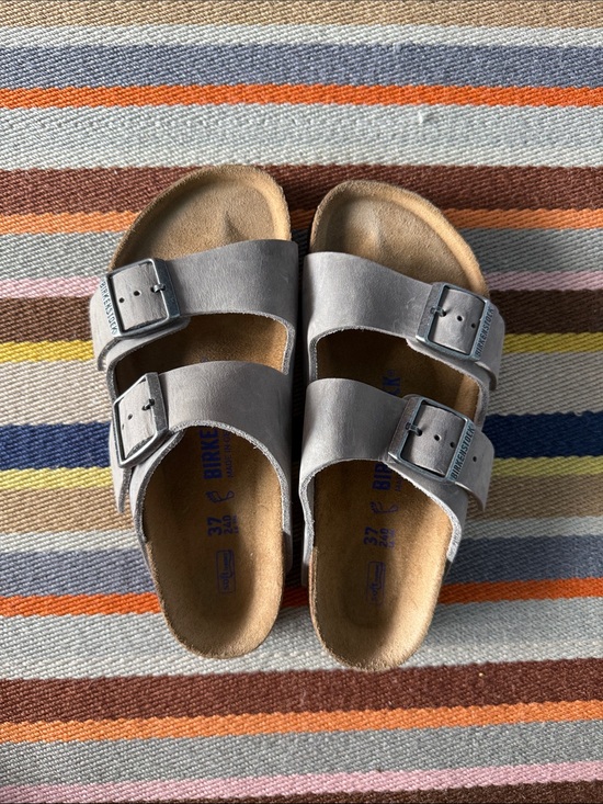Birkenstock Shoes - Birkenstock Arizona Two-Strap Sandals in Light Gray - Worn once